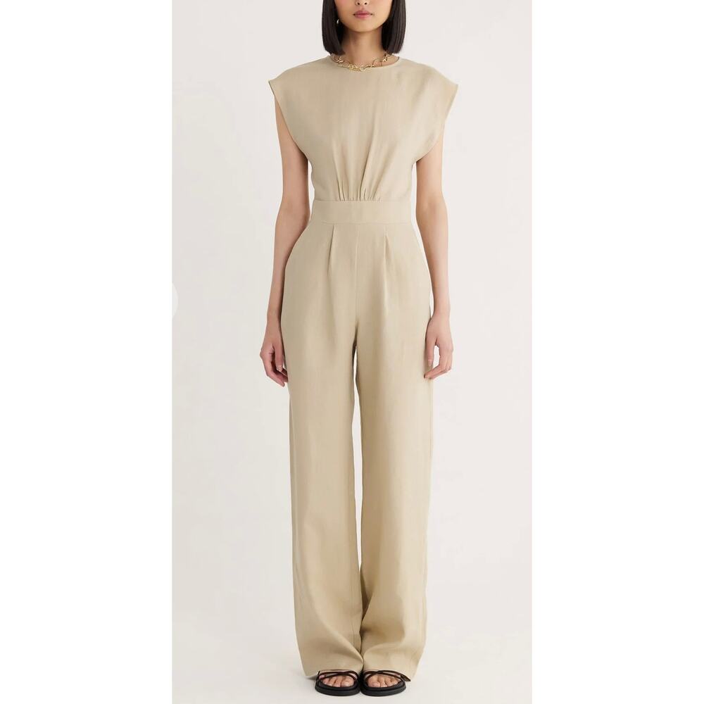 Rumer Jumpsuit Women Medium Estelle Linen Sleeveless Natural Beige Quiet Luxury